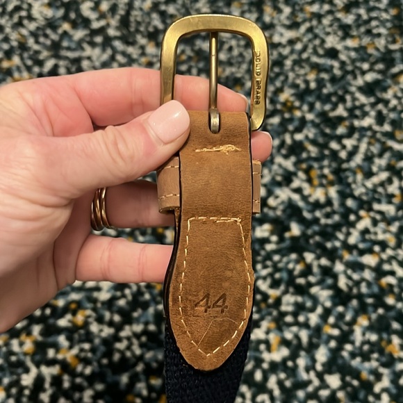 Men’s real leather 44” belt with navy canvas backing - Picture 3 of 10